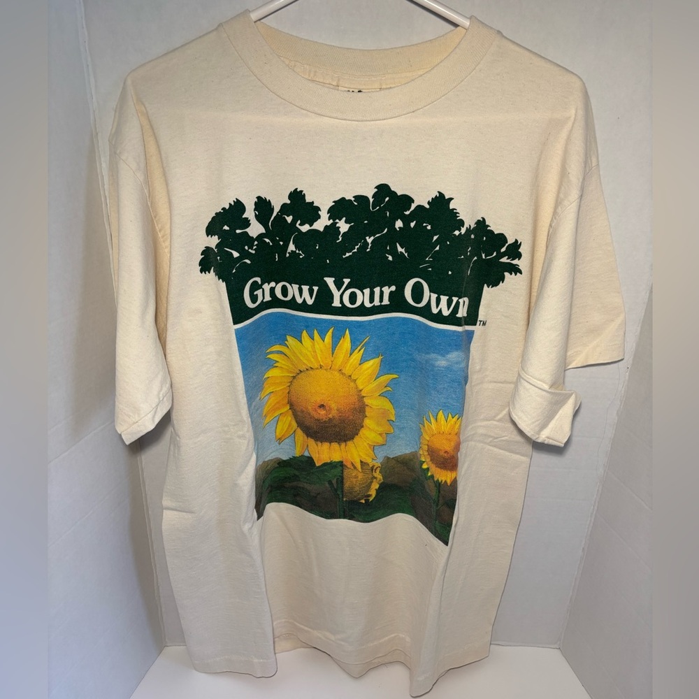 VTG Grow Your Own Sunflower Tee Shirt Graphic Single Stitch SZ L 100%Cotton USA